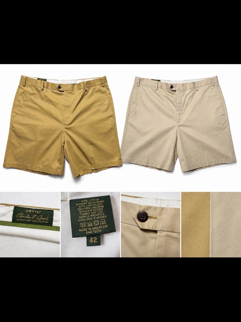 Orvis Mens 42 Khaki Luxury Cotton Twill Shorts Bundle Signature Collection